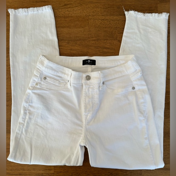 7 For All Mankind Roxanne Ankle Raw Hem Jeans SZ 28 White - Picture 6 of 17